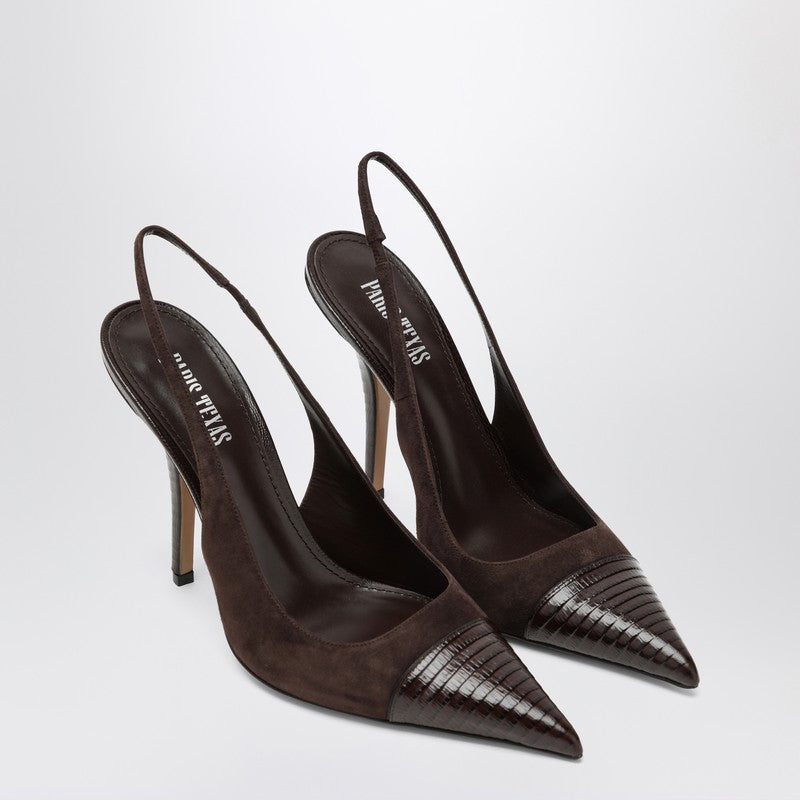 Paris Texas Brown Suede and Leather Slingback Pumps with Printed Toe Brown