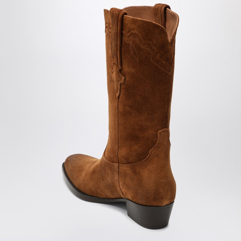 Paris Texas Hilda Square-Toe Suede Boots in Brown