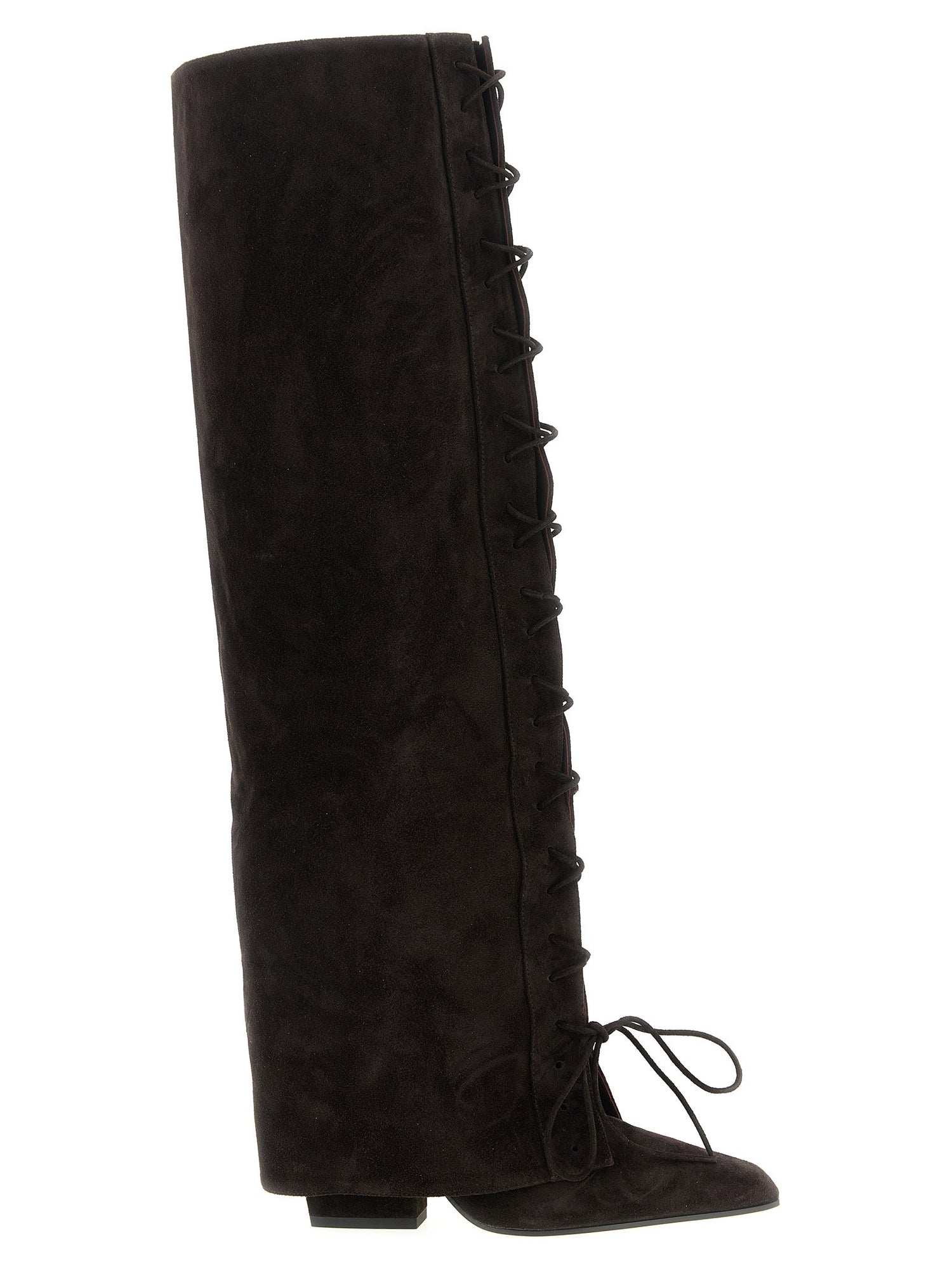 Paris Texas Jane Fold Over Lace Up Boots Brown