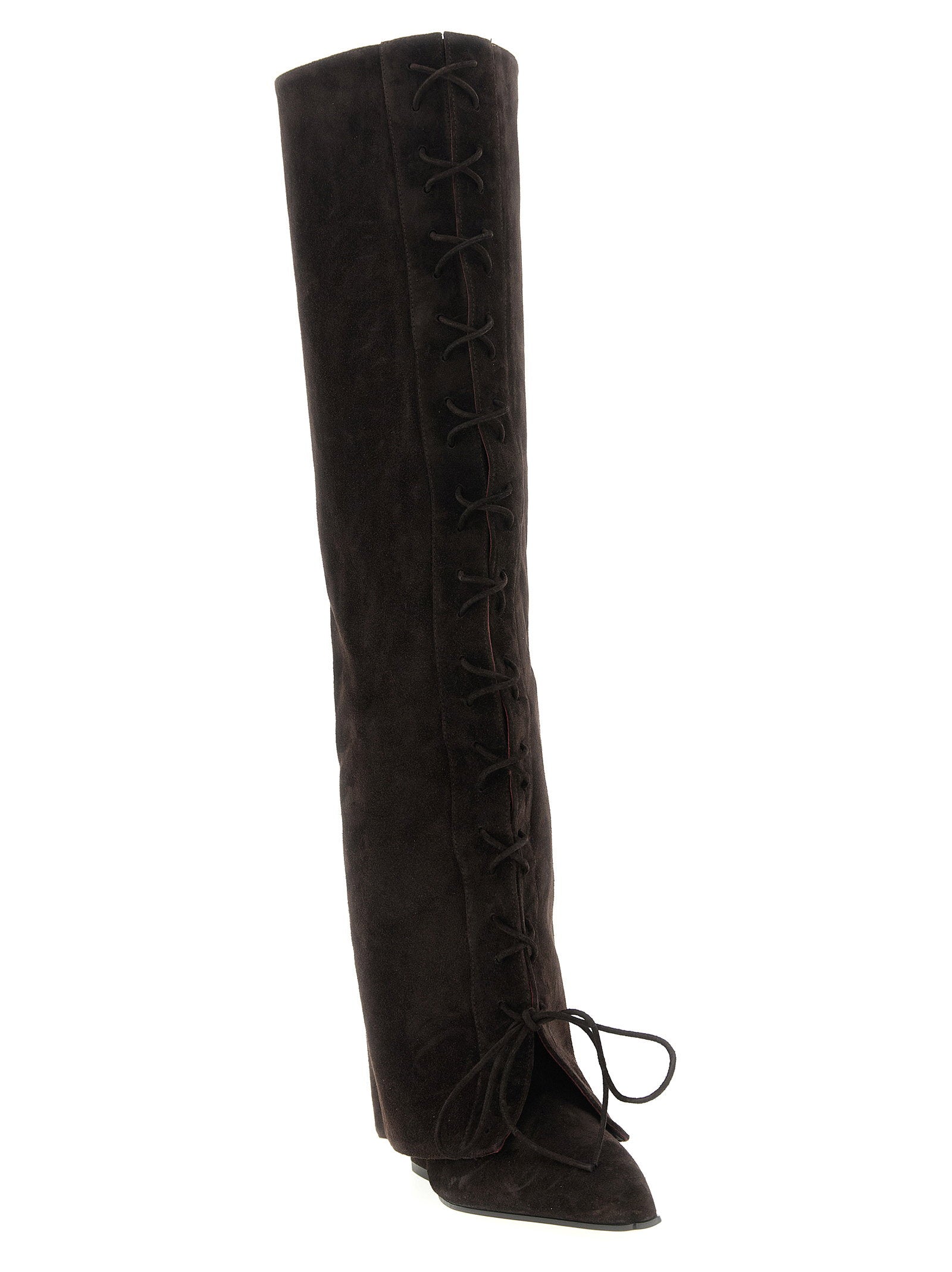 Paris Texas Jane Fold Over Lace Up Boots Brown
