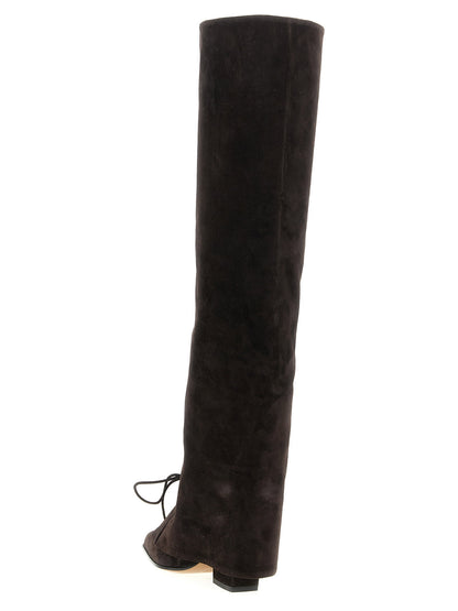 Paris Texas Jane Fold Over Lace Up Boots Brown