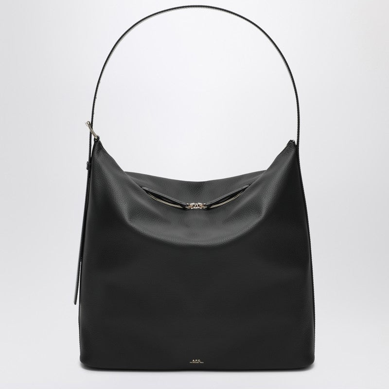 A.P.C. Large hammered leather shoulder bag in beige