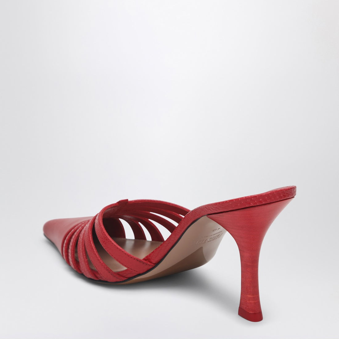 Paris Texas Pointed Red Leather Mule Sandals with Perforated Design Red