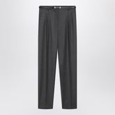Max Mara Studio Dark Grey Pleated Wool Trousers with Belt Green
