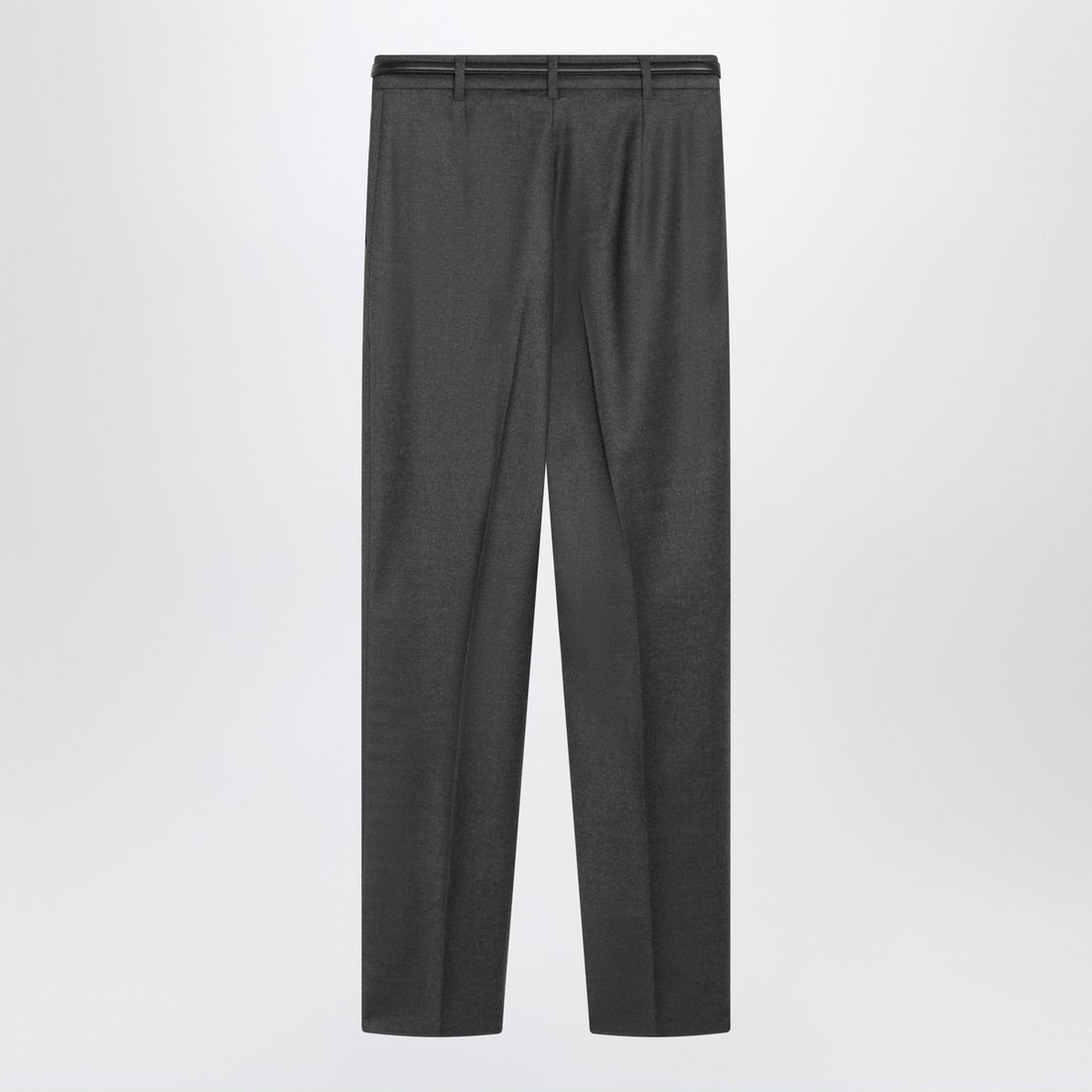 Max Mara Studio Dark Grey Pleated Wool Trousers with Belt Green