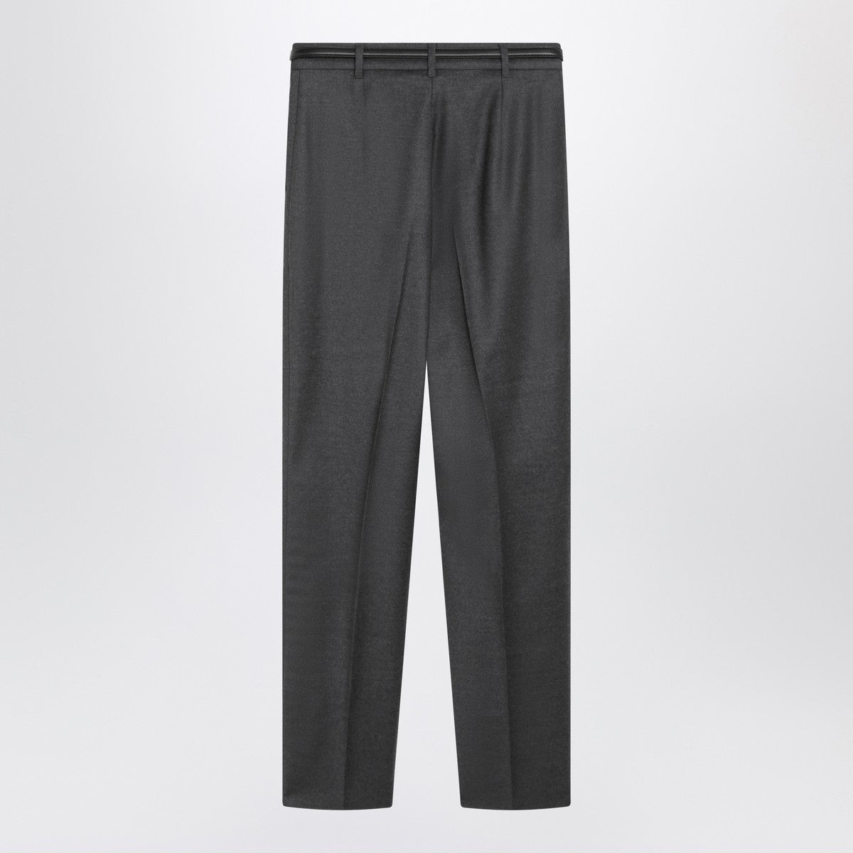 Max Mara Studio Dark Grey Pleated Wool Trousers with Belt Green