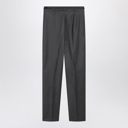 Max Mara Studio Dark Grey Pleated Wool Trousers with Belt Green
