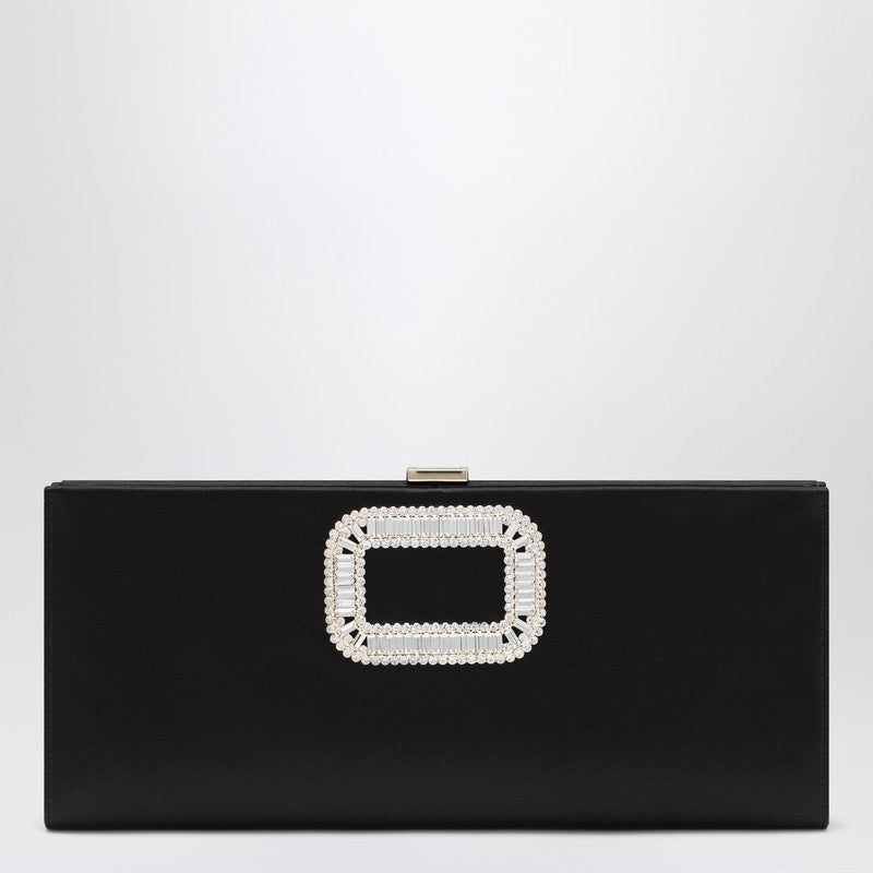 Roger Vivier Pilgrim Black Satin Clutch With Jeweled Buckle Black
