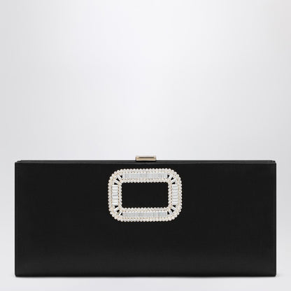 Roger Vivier Pilgrim Black Satin Clutch With Jeweled Buckle Black