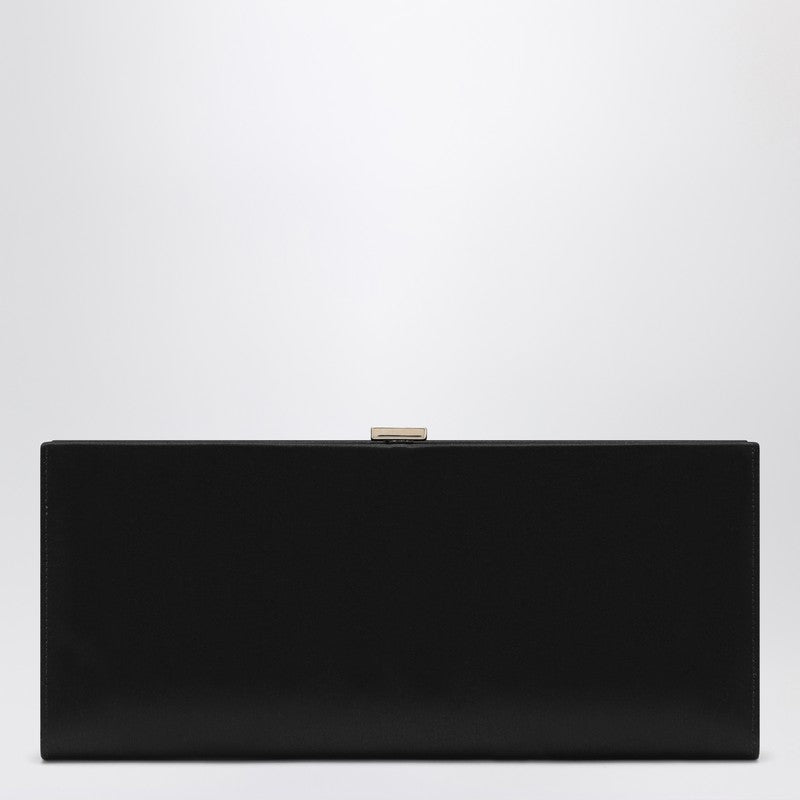 Roger Vivier Pilgrim Black Satin Clutch With Jeweled Buckle Black