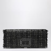 Roger Vivier Black Micro Sequin Pilgrim Clutch Bag with Jeweled Buckle Black