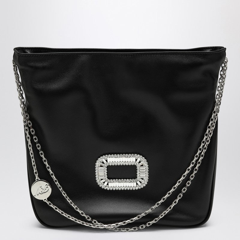 Roger Vivier Mini Pilgrim Crystal-Embellished Leather Shoulder Bag Black