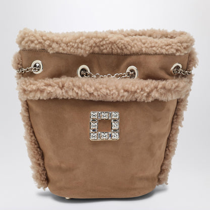 Roger Vivier Très Vivier Suede and Shearling Backpack Beige