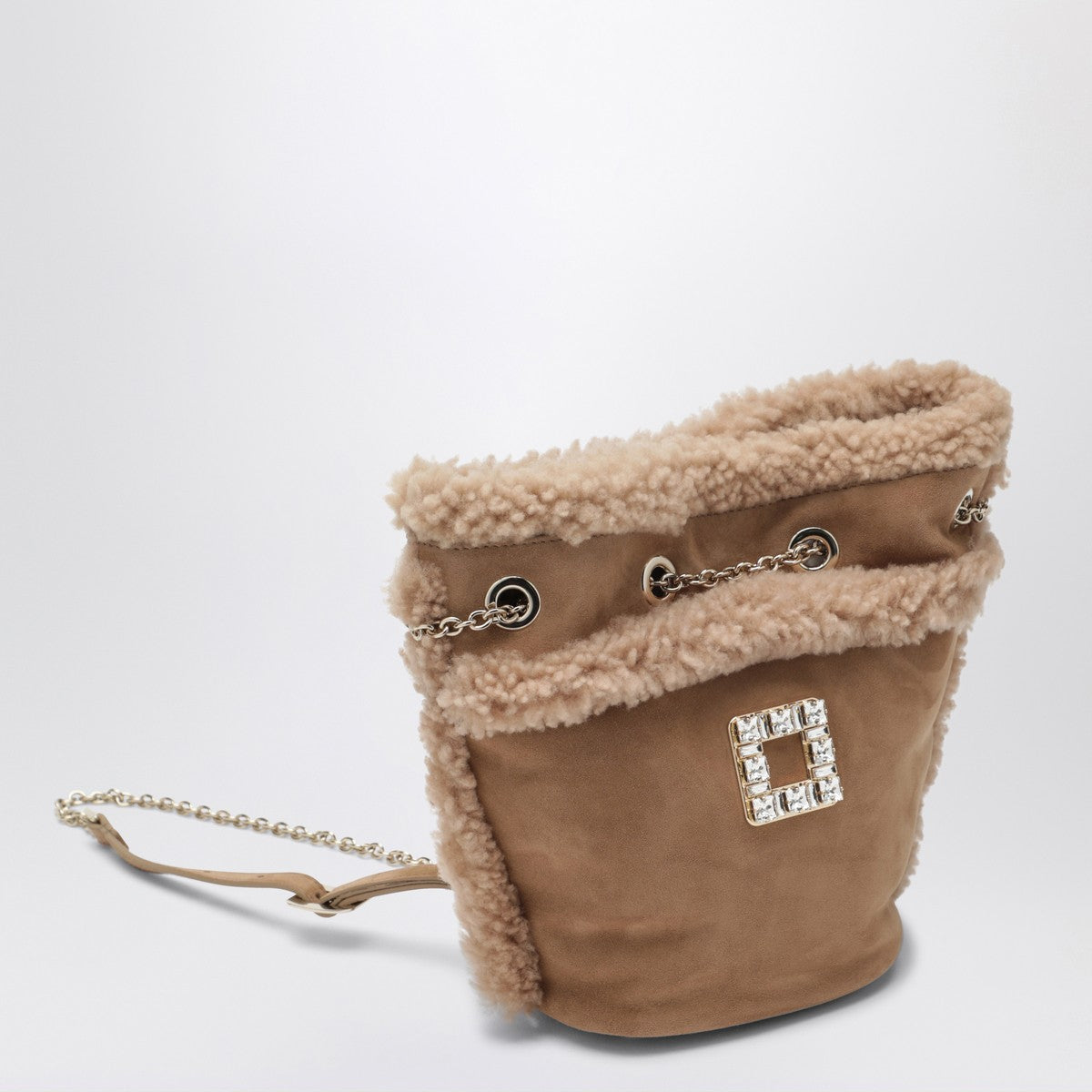 Roger Vivier Très Vivier Suede and Shearling Backpack Beige