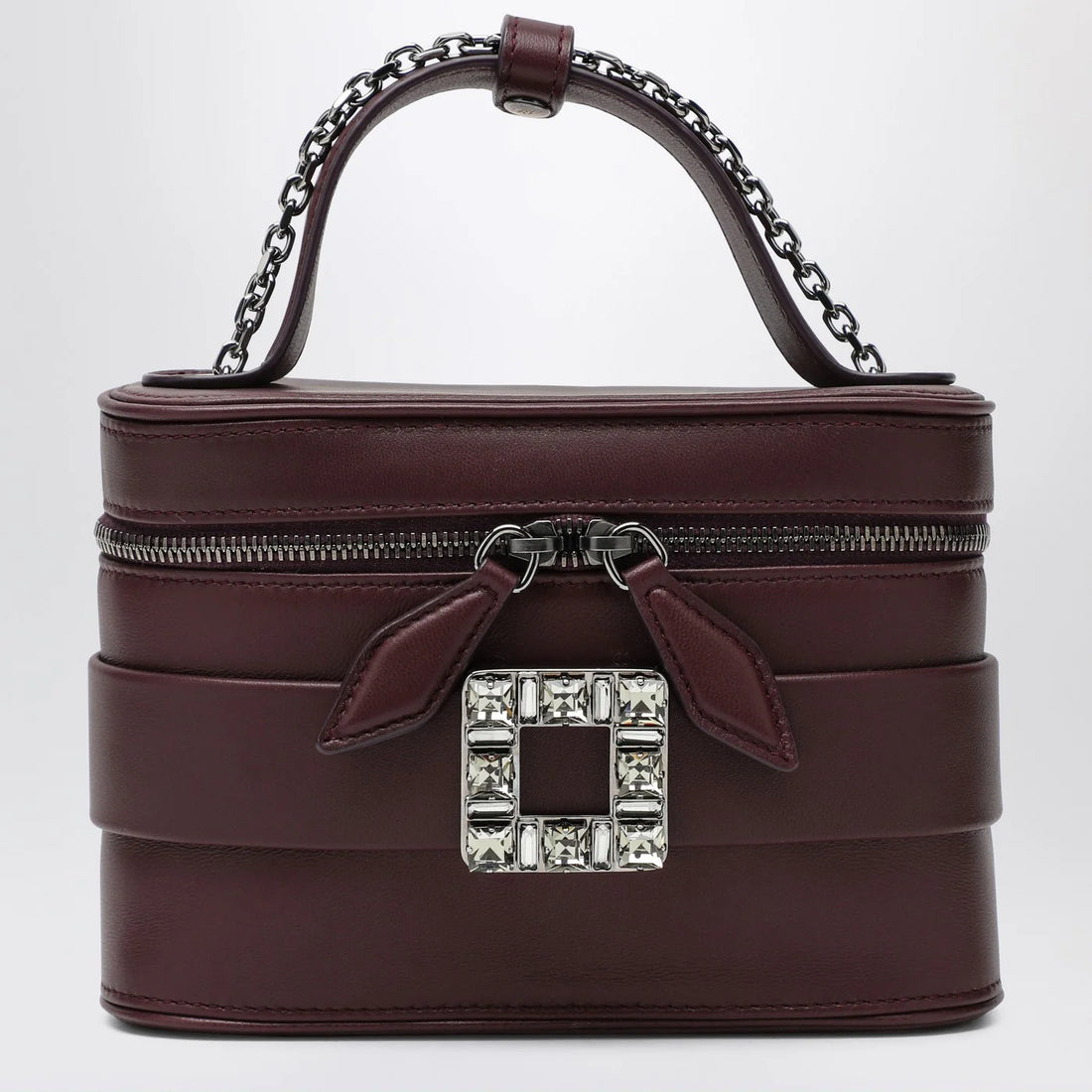 Roger Vivier Leather Vanity Bag Bordeaux With Rhinestone Buckle - Burgundy