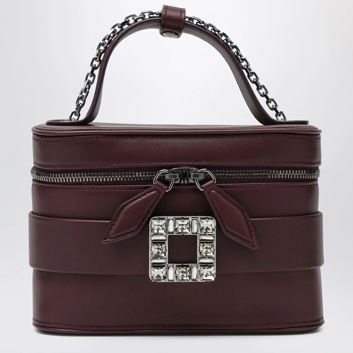 Roger Vivier Leather Vanity Bag Bordeaux With Rhinestone Buckle - Burgundy