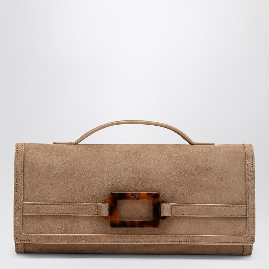 Roger Vivier Belle Vivier Suede Clutch Brown