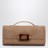 Roger Vivier Belle Vivier Suede Clutch Brown