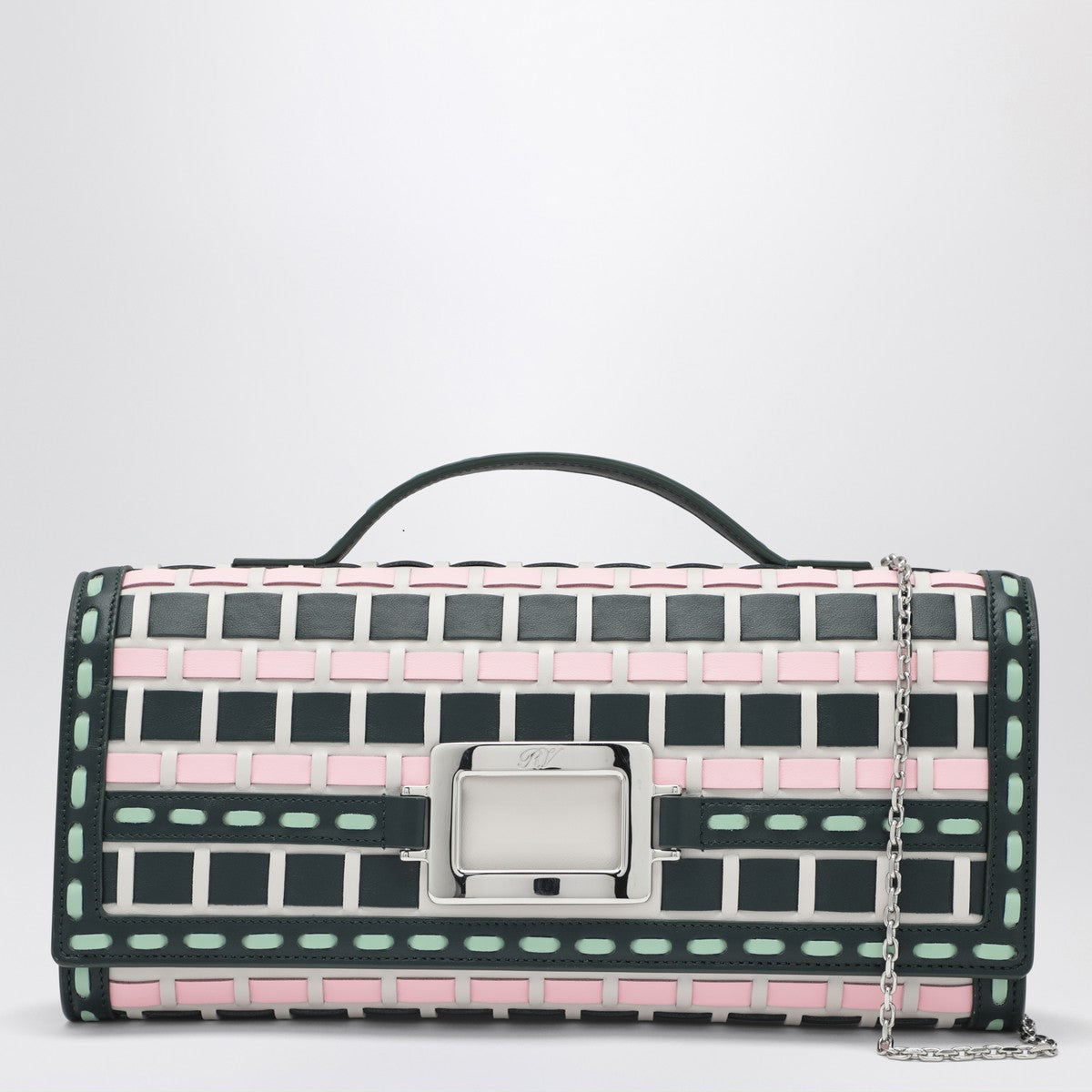 Roger Vivier Belle Vivier Woven Leather Clutch Multicolor