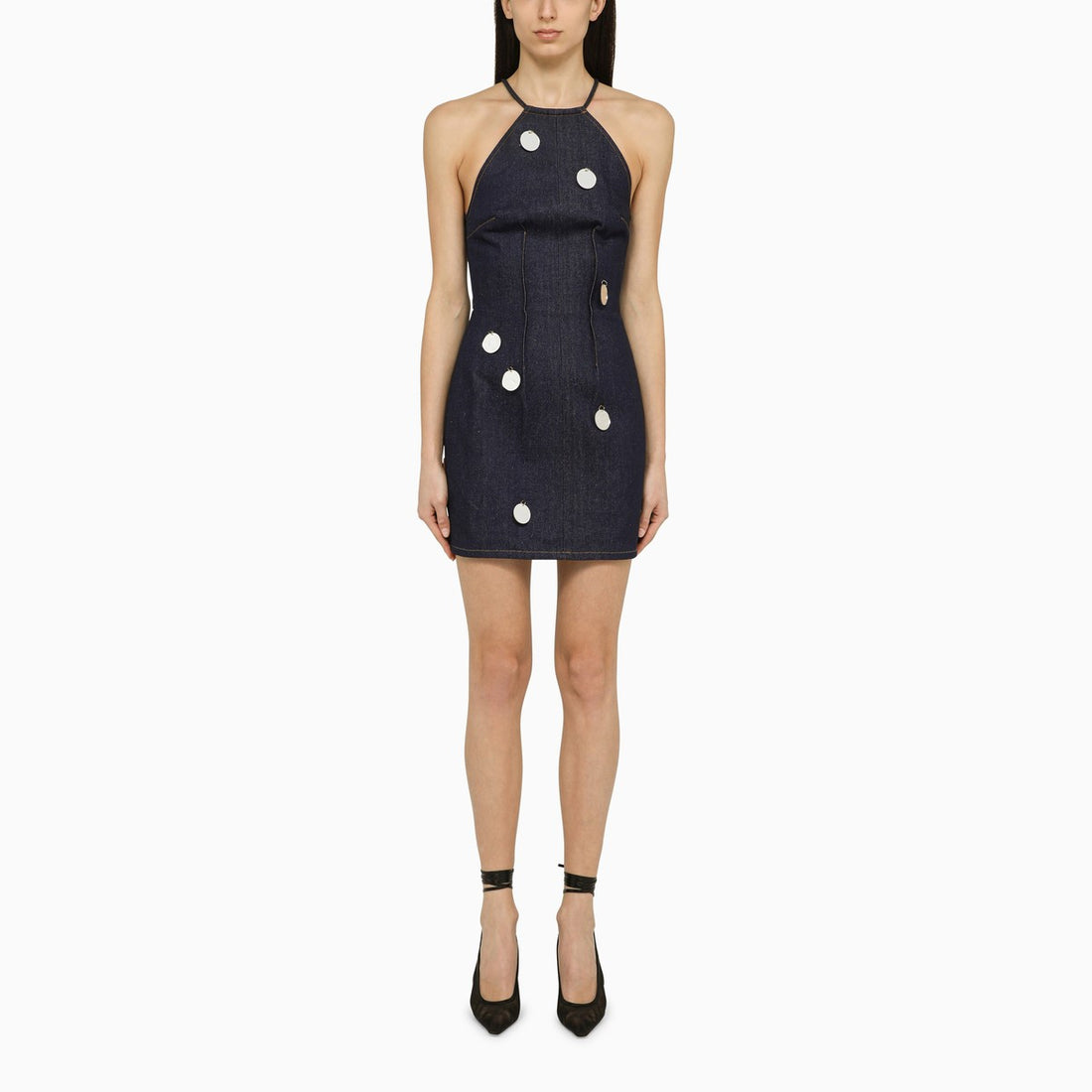 David Koma Blue Denim Mini Dress with Mirror Embellishments Blue