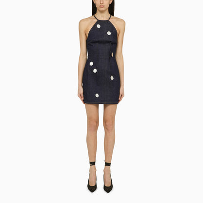 David Koma Blue Denim Mini Dress with Mirror Embellishments Blue