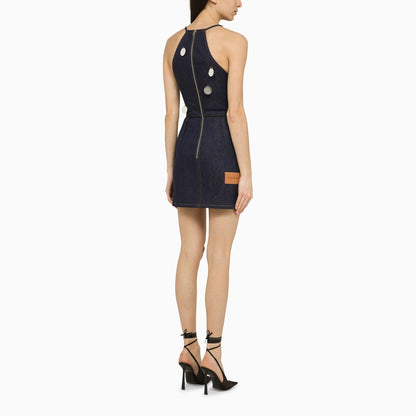 David Koma Blue Denim Mini Dress with Mirror Embellishments Blue