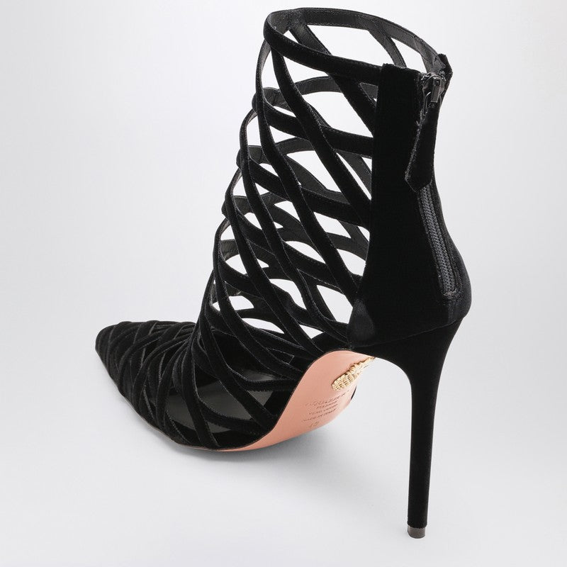 Aquazzura Black Perforated Velvet Pumps with Rear Zip Black