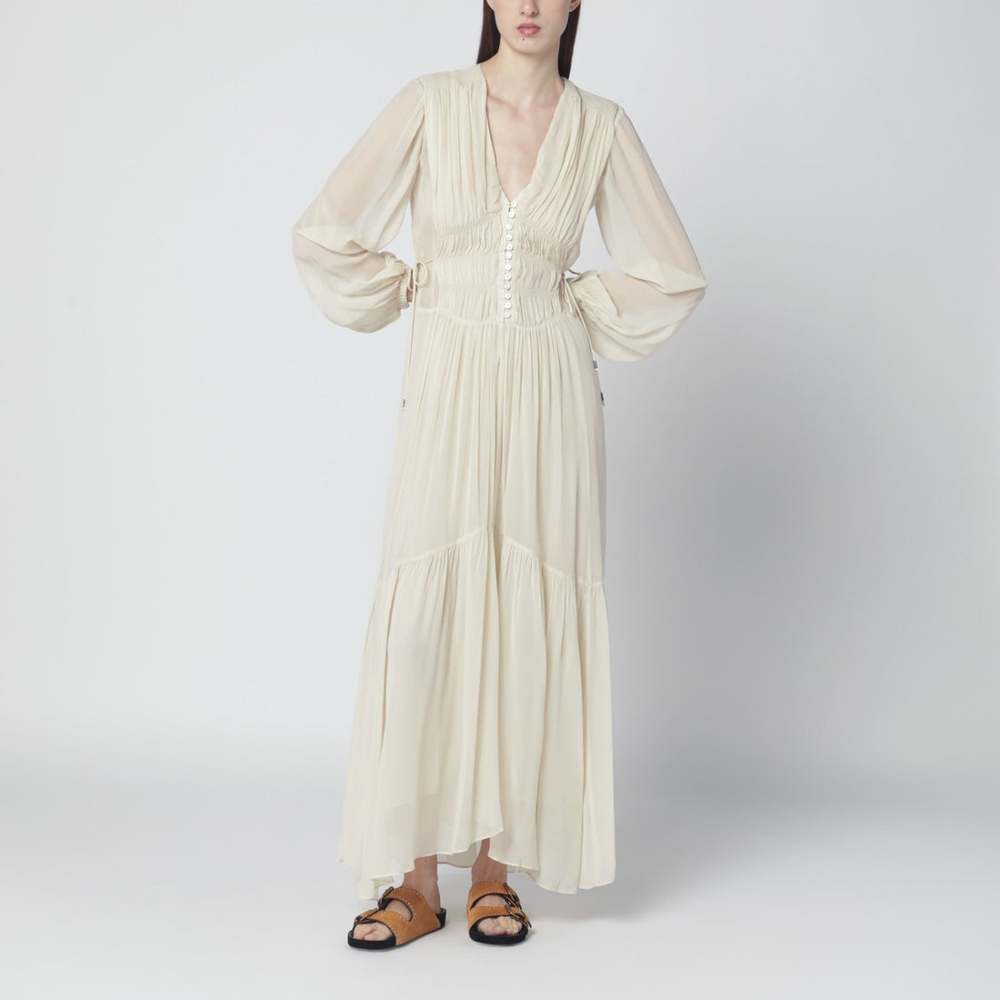ISABEL MARANT Étoile Briane Long Viscose Dress Beige