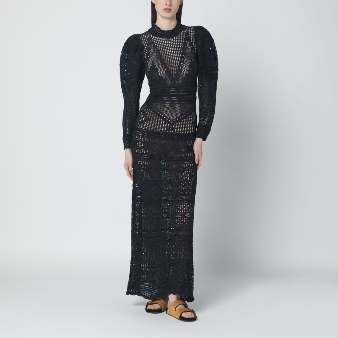 Isabel Marant Long Openwork Puff Dress Black