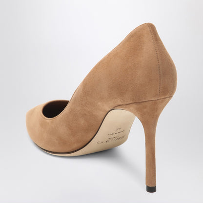 Jimmy Choo Romy 85 Suede Pointed-Toe Pumps in Toffee Brown