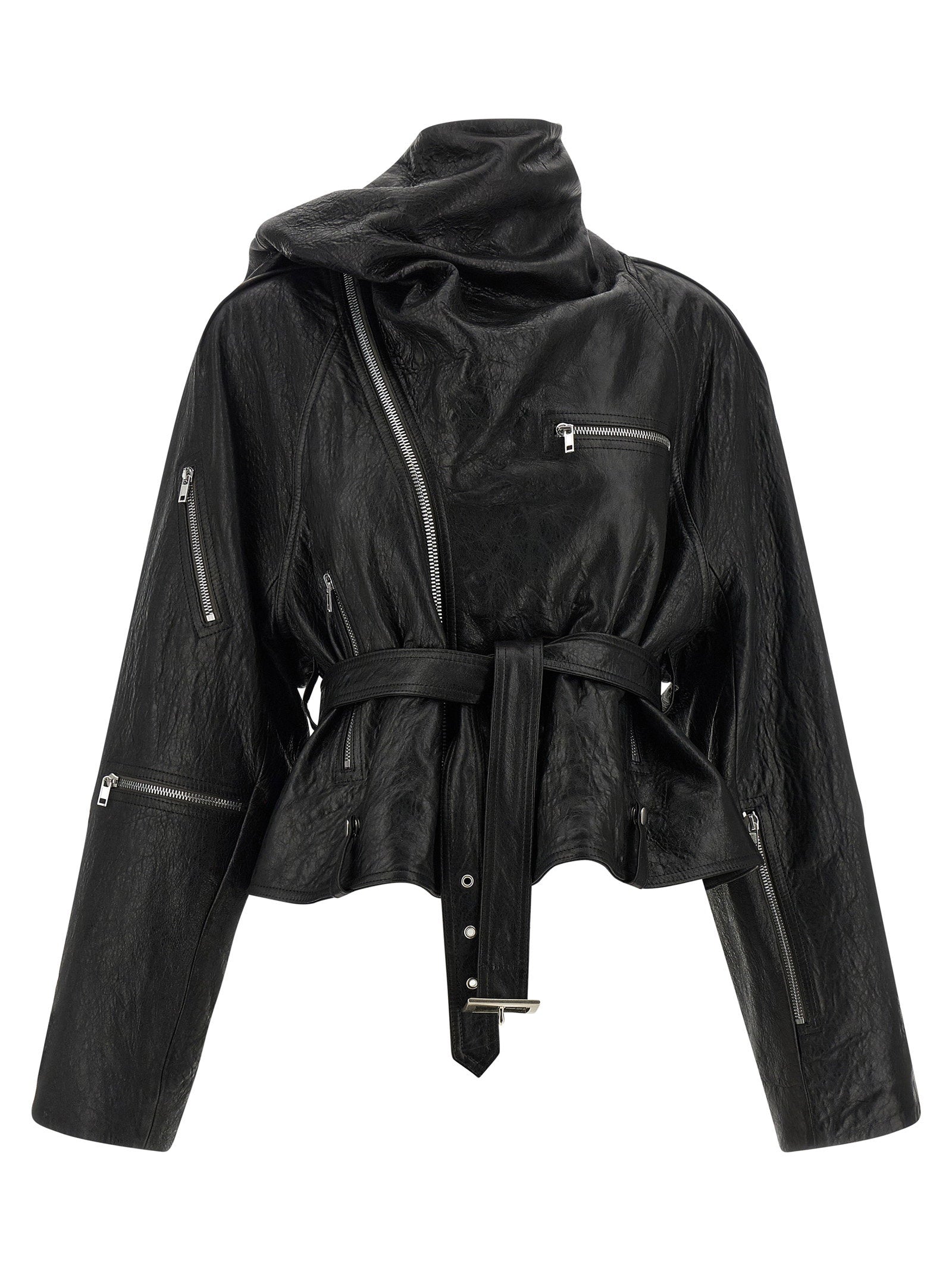 Rick Owens Cropped Scarf Flight Jacket Black