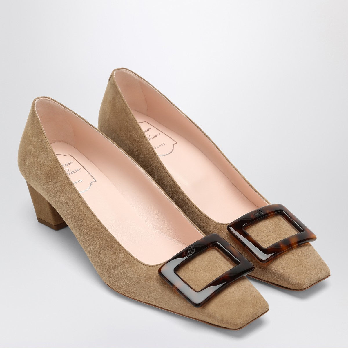 Roger Vivier Belle Vivier Tobacco Suede Buckle Pumps Brown