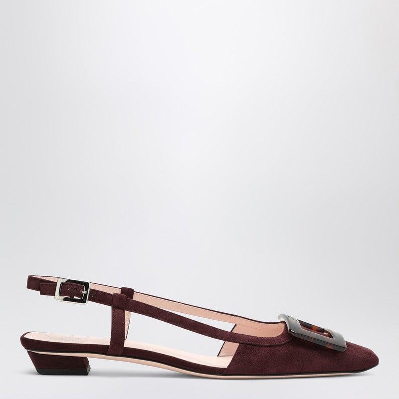 Roger Vivier Belle Vivier Burgundy Suede Slingback Flats Brown
