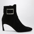 Roger Vivier Black Suede Trompette Ankle Boots with Square Toe Black
