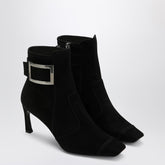 Roger Vivier Black Suede Trompette Ankle Boots with Square Toe Black