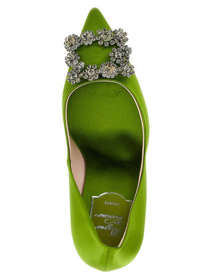 Roger Vivier Flower Strass Pumps Green