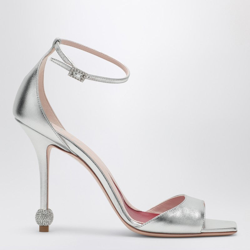 Roger Vivier Silver Leather Sandals with Crystal-Embellished High Heel Metal