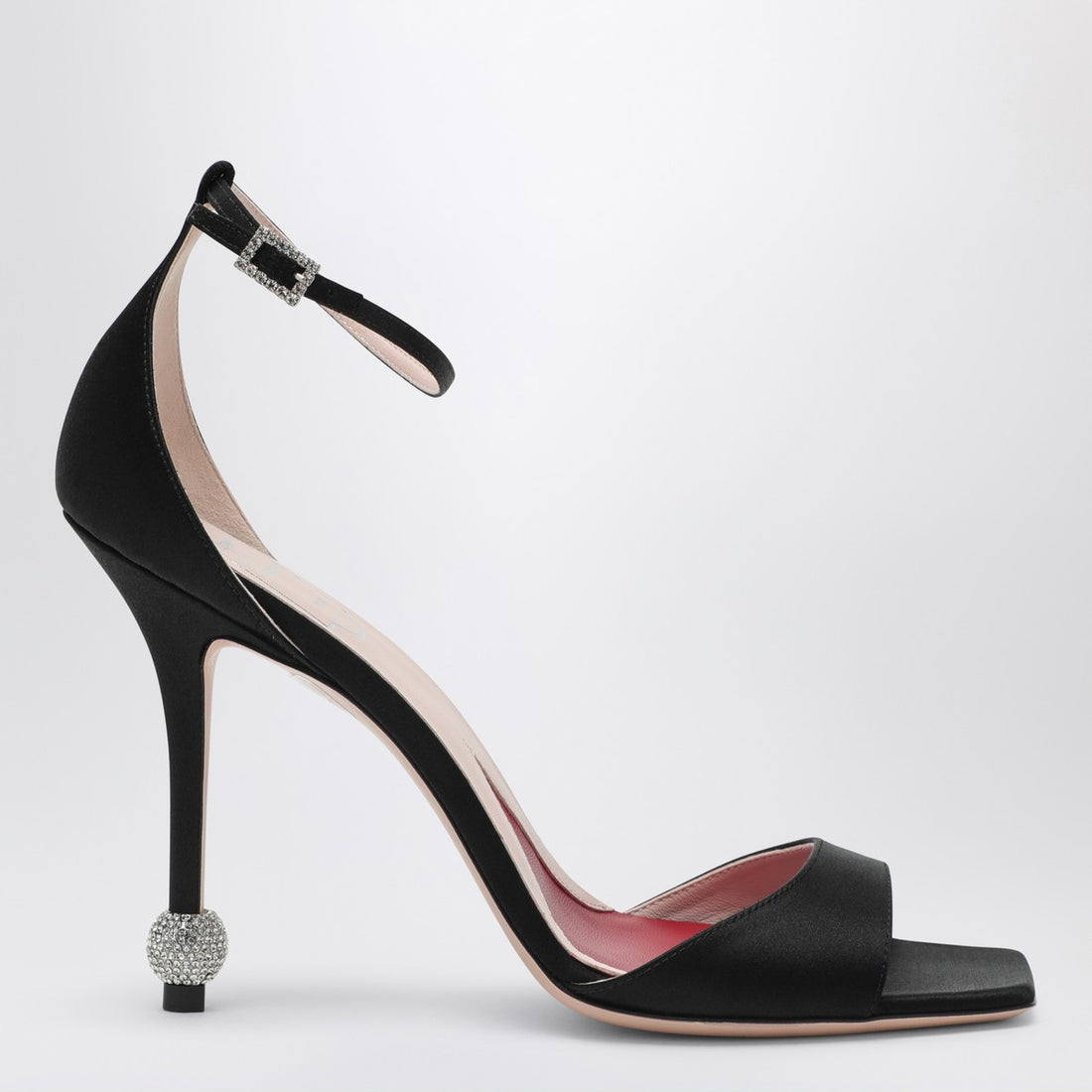 Roger Vivier Black Satin Sandals with Crystal Ball Heel Black