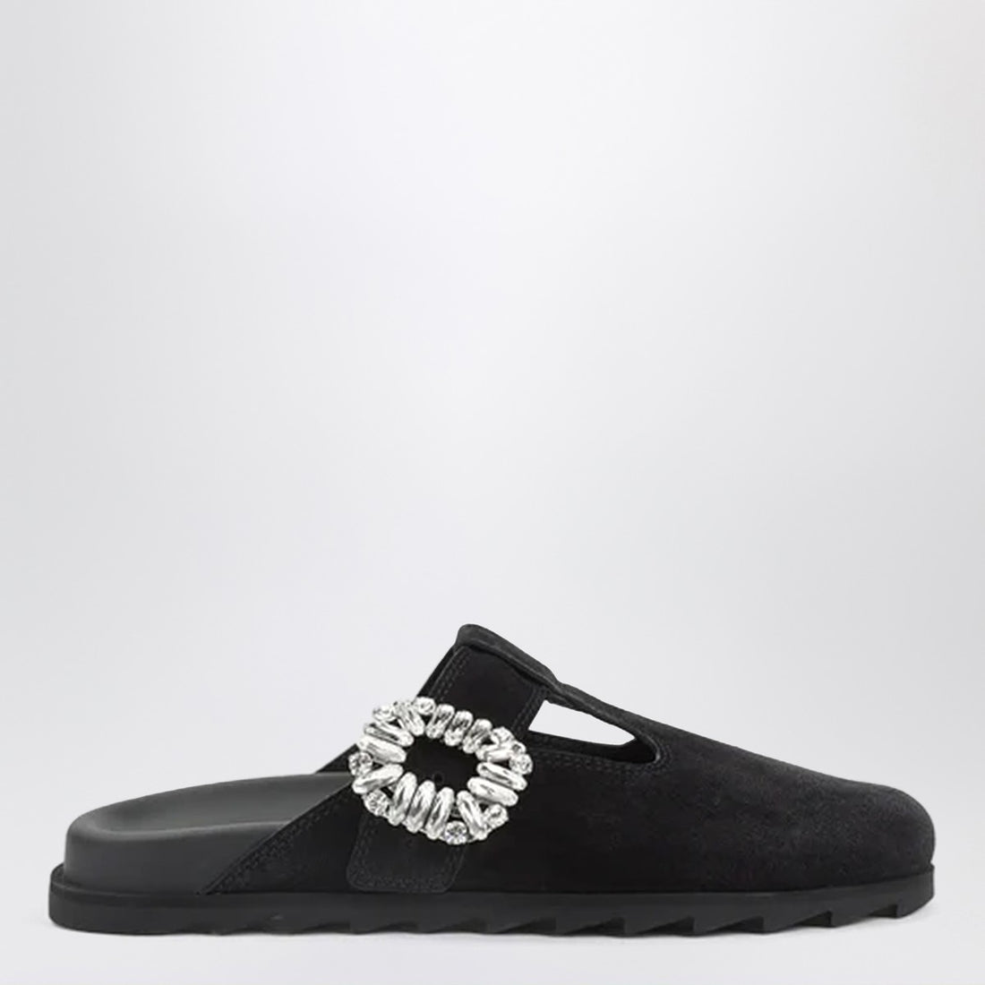 Roger Vivier Suede Slidy Mule With Crystals Black