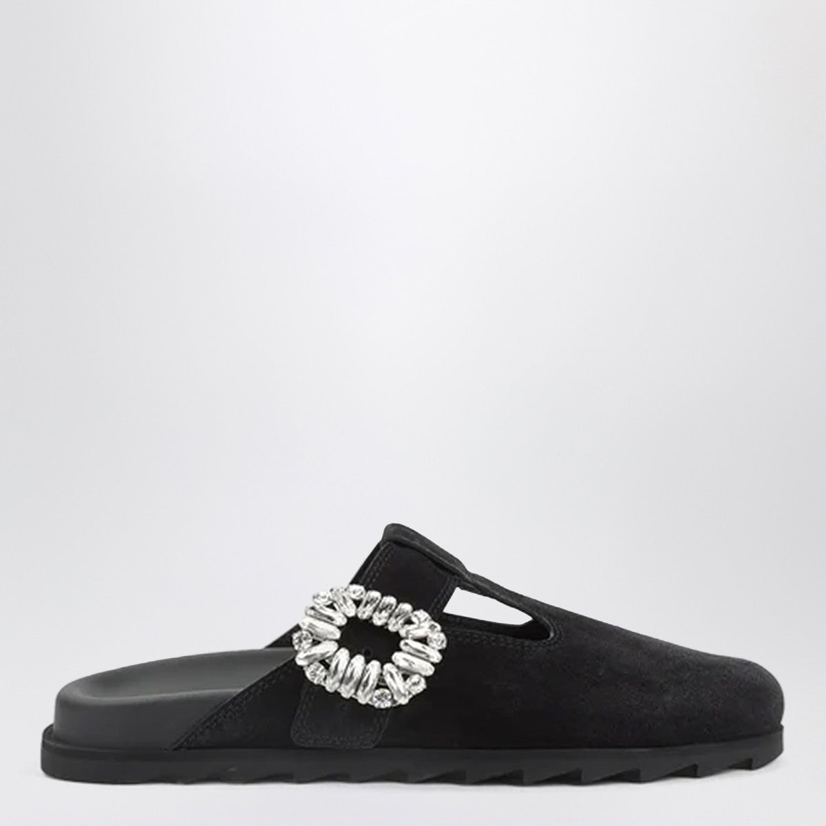 Roger Vivier Suede Slidy Mule With Crystals Black