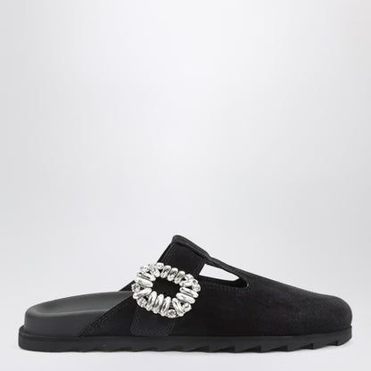 Roger Vivier Suede Slidy Mule With Crystals Black