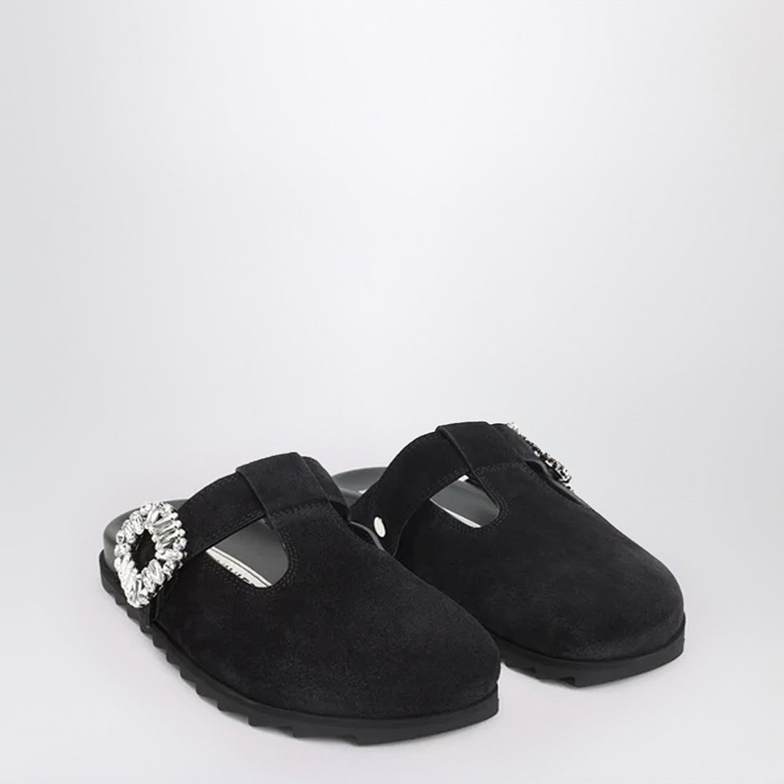 Roger Vivier Suede Slidy Mule With Crystals Black