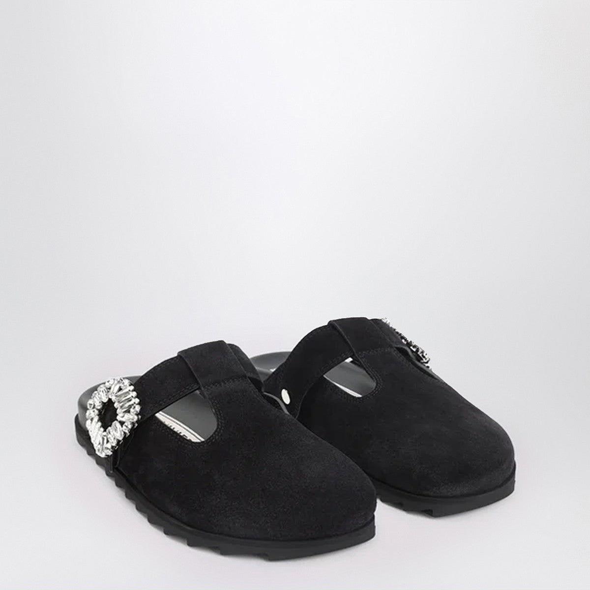 Roger Vivier Suede Slidy Mule With Crystals Black