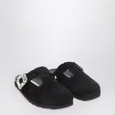 Roger Vivier Suede Slidy Mule With Crystals Black