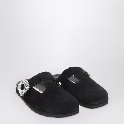 Roger Vivier Suede Slidy Mule With Crystals Black