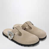 Roger Vivier Slidy Viv Suede Mules Beige