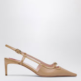 Roger Vivier Desert Calfskin Slingback Pumps with Patent Leather Detailing Beige