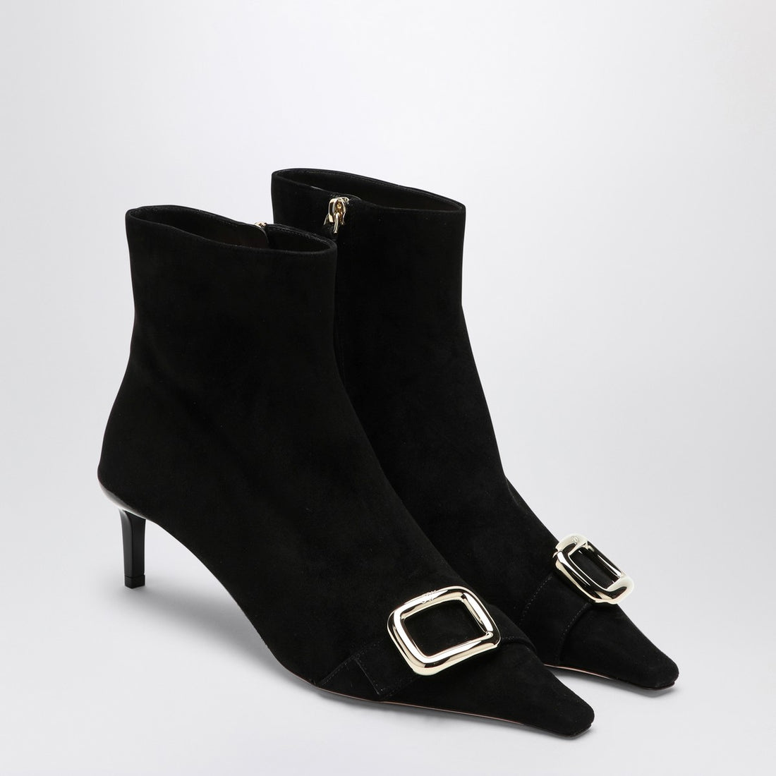 Roger Vivier Black Suede Ankle Boots With Metal Buckle Black