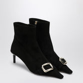 Roger Vivier Black Suede Ankle Boots With Metal Buckle Black