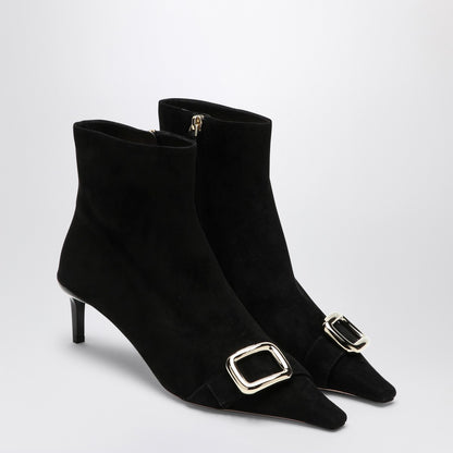 Roger Vivier Black Suede Ankle Boots With Metal Buckle Black